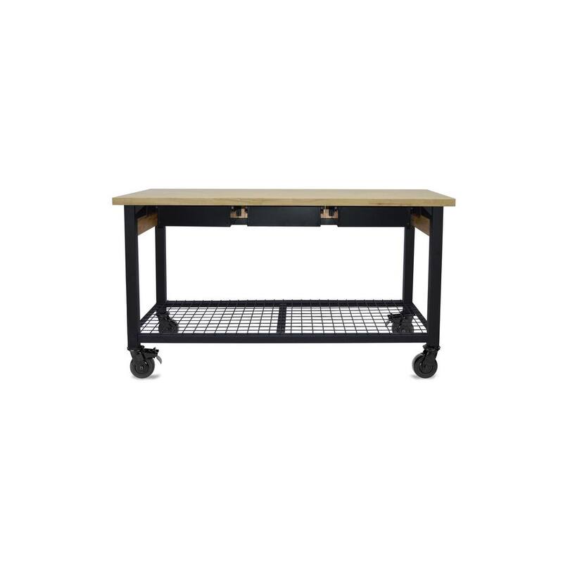 DURAMAX Rove 62 pulgadas de ancho x 24 pulgadas de profundidad 3 cajones de arce de goma banco de trabajo móvil de rubberwood con tapa de madera sólida - 68004