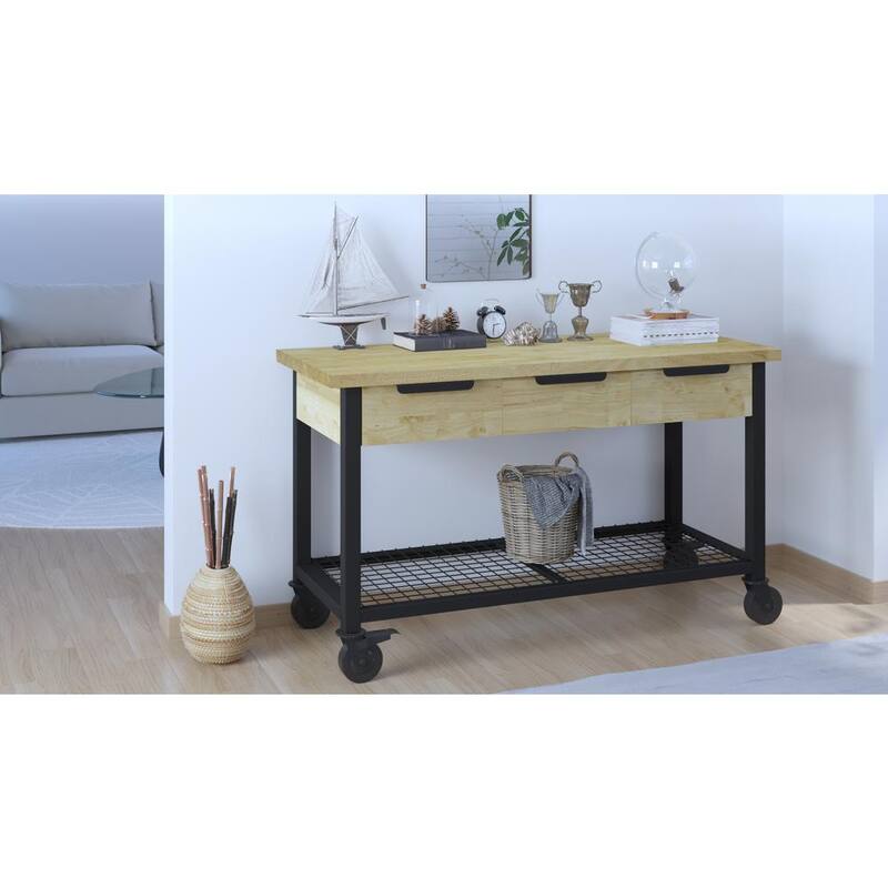 DURAMAX Rove 62 pulgadas de ancho x 24 pulgadas de profundidad 3 cajones de arce de goma banco de trabajo móvil de rubberwood con tapa de madera sólida - 68004