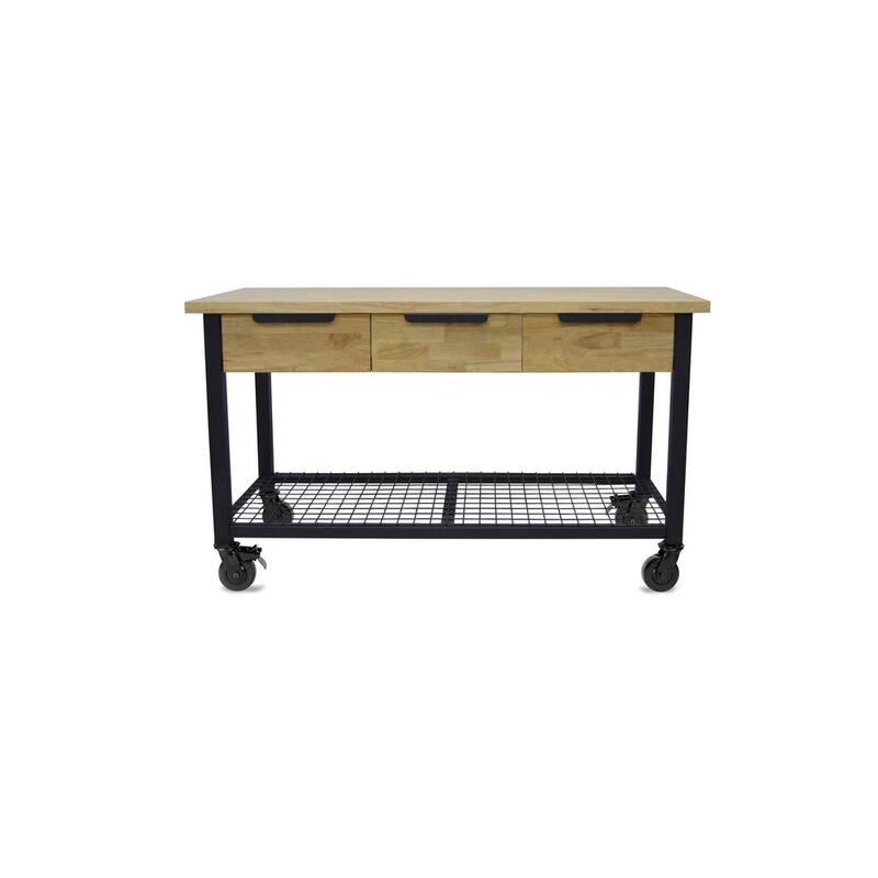 DURAMAX Rove 62 pulgadas de ancho x 24 pulgadas de profundidad 3 cajones de arce de goma banco de trabajo móvil de rubberwood con tapa de madera sólida - 68004