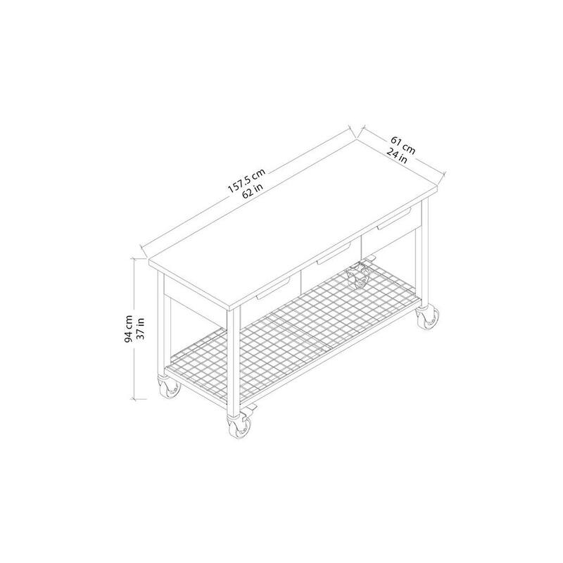 DURAMAX Rove 62 pulgadas de ancho x 24 pulgadas de profundidad 3 cajones de arce de goma banco de trabajo móvil de rubberwood con tapa de madera sólida - 68004