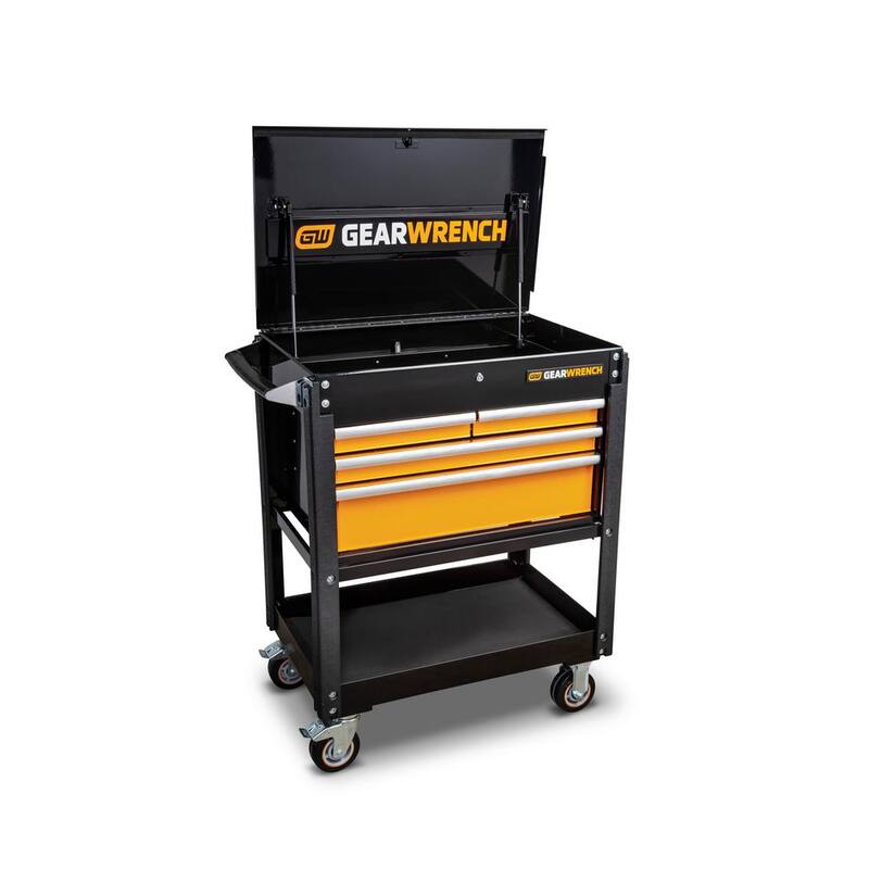 CARRO DE UTILIDAD DE 4 CAJONES DE ACERO NEGRO Y NARANJA DE 33 PULGADAS GEARWRENCH GSX CON ALMACENAMIENTO SUPERIOR E INFERIOR Y SOPORTE PARA HERRAMIENTAS ELÉCTRICAS OPCIONAL - 83168
