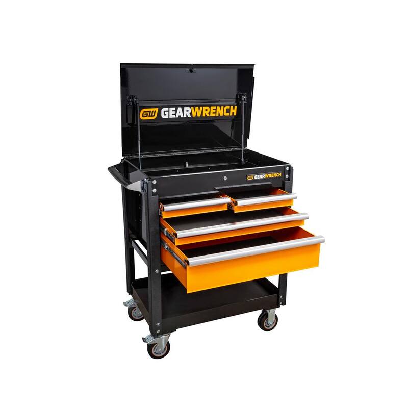 CARRO DE UTILIDAD DE 4 CAJONES DE ACERO NEGRO Y NARANJA DE 33 PULGADAS GEARWRENCH GSX CON ALMACENAMIENTO SUPERIOR E INFERIOR Y SOPORTE PARA HERRAMIENTAS ELÉCTRICAS OPCIONAL - 83168