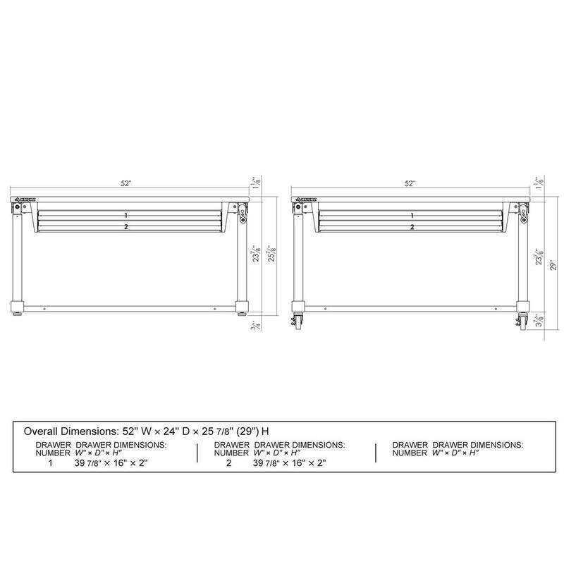 Husky 52 pulgadas de ancho x 24 pulgadas de profundidad Mesa de trabajo con banco de trabajo de altura ajustable de 2 cajones de acero y superficie de madera maciza en color blanco - HOLT5202BJ2