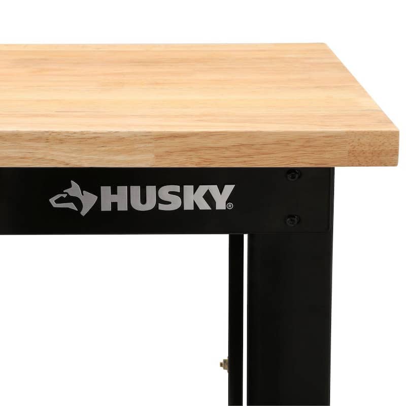Banco de trabajo de altura ajustable de 6 pies con superficie de madera maciza en negro para sistema de almacenamiento de garaje de acero listo para ensamblar - G7200S-US
