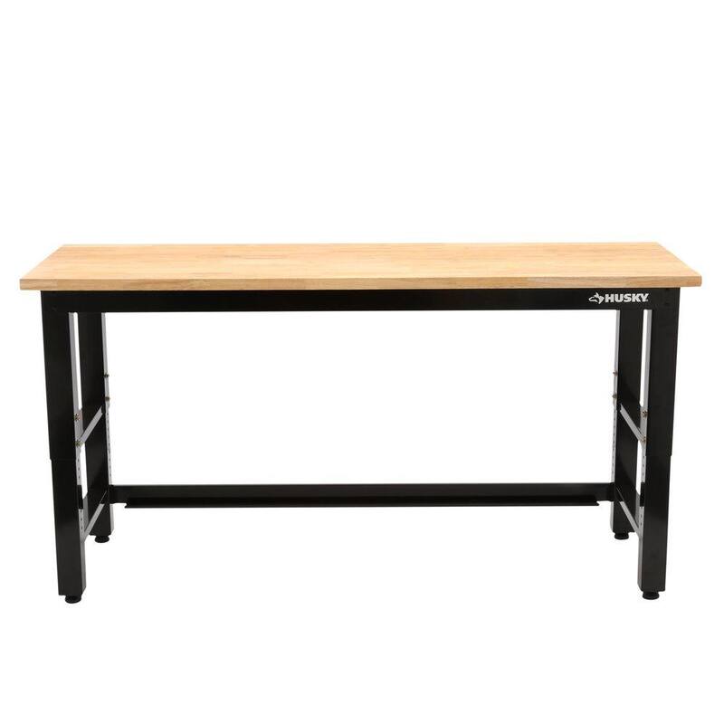 Banco de trabajo de altura ajustable de 6 pies con superficie de madera maciza en negro para sistema de almacenamiento de garaje de acero listo para ensamblar - G7200S-US