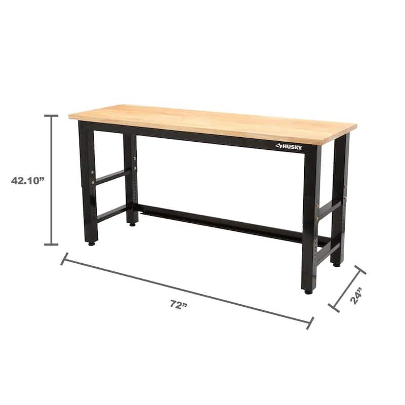 Banco de trabajo de altura ajustable de 6 pies con superficie de madera maciza en negro para sistema de almacenamiento de garaje de acero listo para ensamblar - G7200S-US
