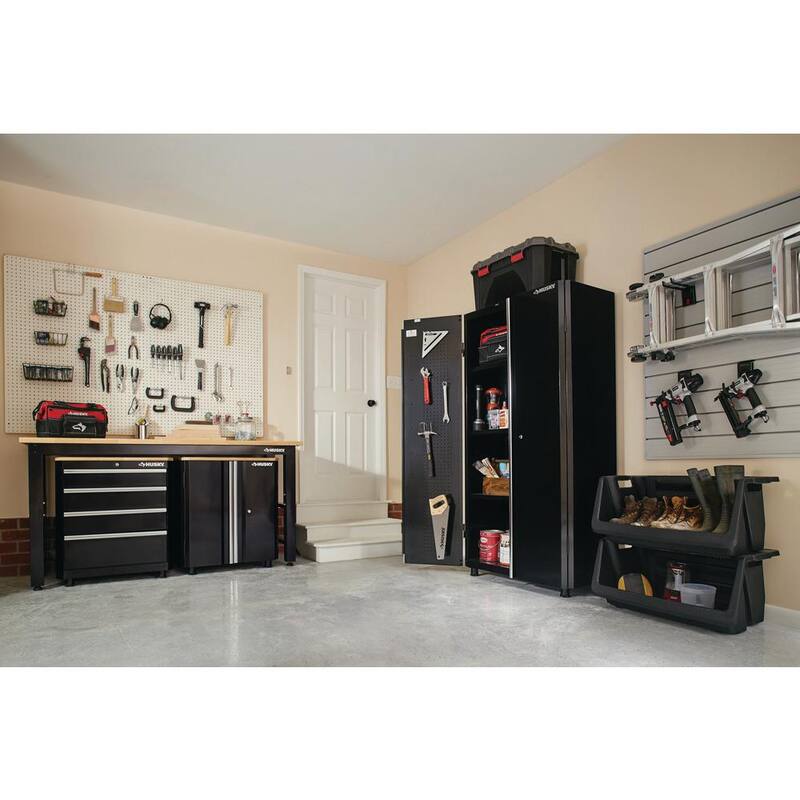 Banco de trabajo de altura ajustable de 6 pies con superficie de madera maciza en negro para sistema de almacenamiento de garaje de acero listo para ensamblar - G7200S-US
