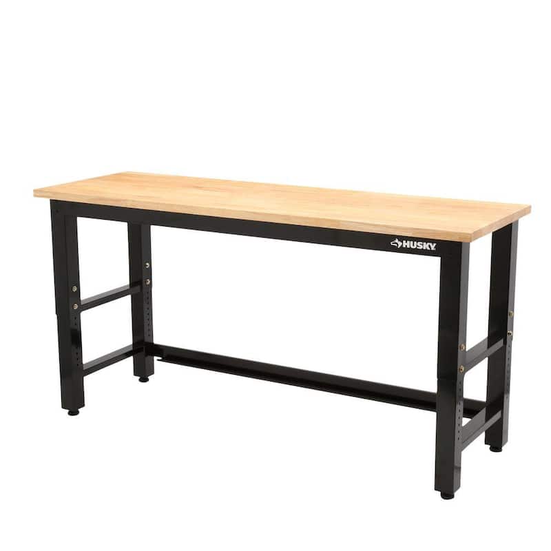 Banco de trabajo de altura ajustable de 6 pies con superficie de madera maciza en negro para sistema de almacenamiento de garaje de acero listo para ensamblar - G7200S-US