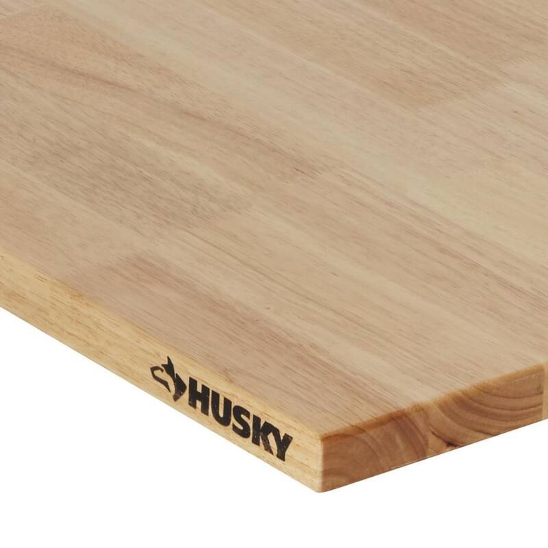 Mesa de trabajo Husky de 6 pies con altura ajustable y encimera de madera sólida en color negro para sistema de almacenamiento de garaje de acero soldado resistente - HTC1000004.