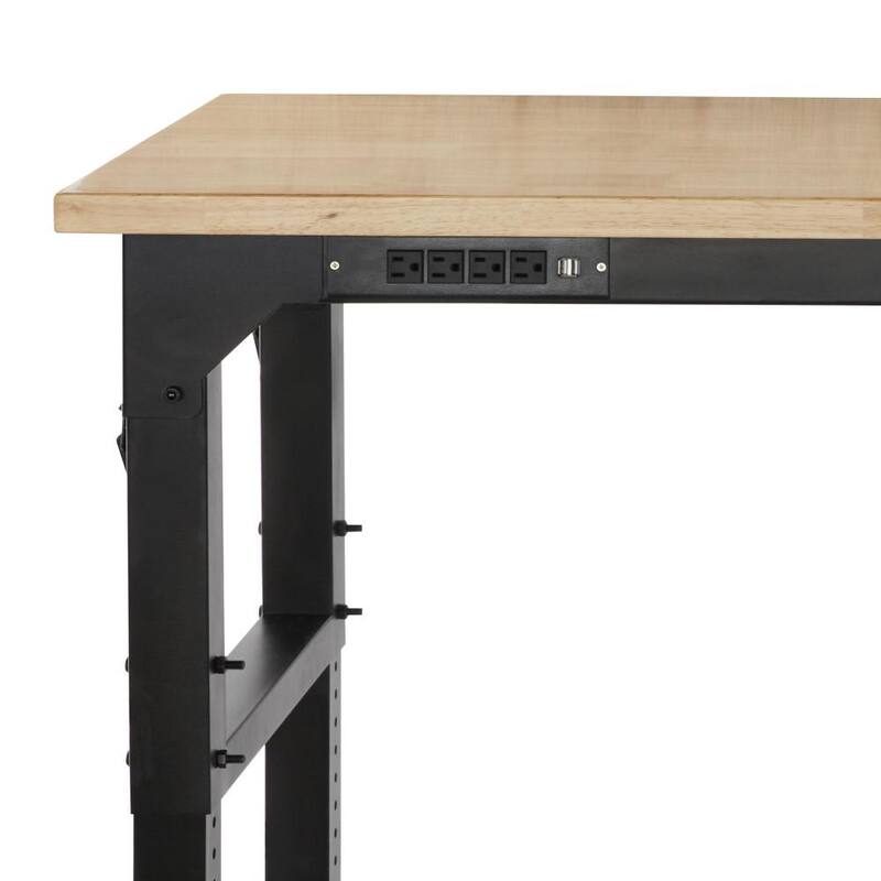 Mesa de trabajo Husky de 6 pies con altura ajustable y encimera de madera sólida en color negro para sistema de almacenamiento de garaje de acero soldado resistente - HTC1000004.
