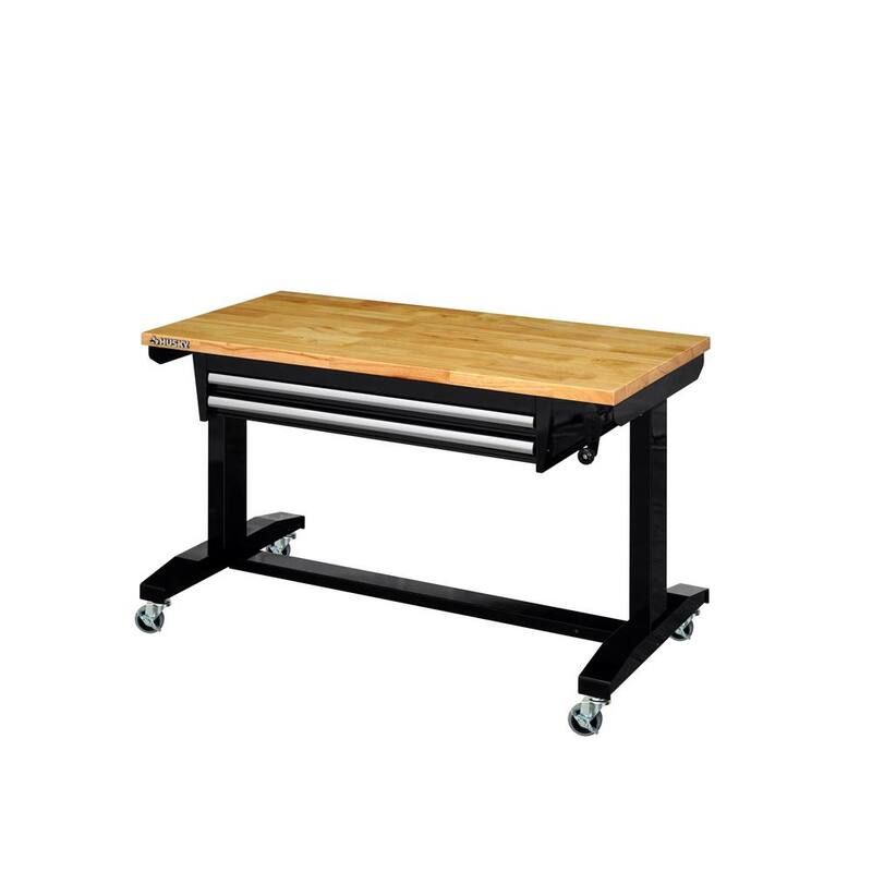 Mesa de trabajo ajustable en altura de 46 pulgadas de almacenamiento de herramientas Husky en color negro con 2 cajones - HOLT4602B12