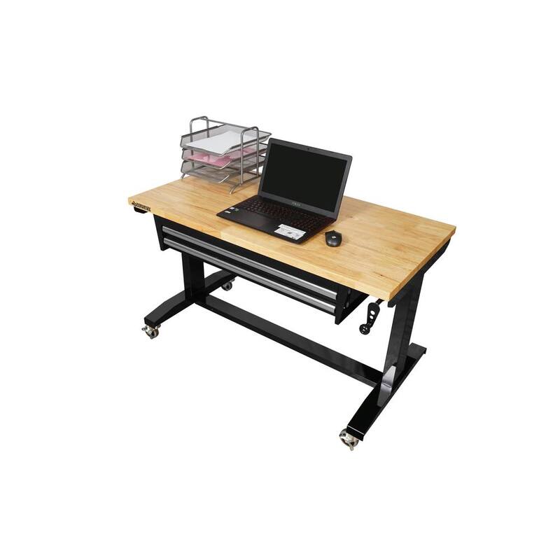 Mesa de trabajo ajustable en altura de 46 pulgadas de almacenamiento de herramientas Husky en color negro con 2 cajones - HOLT4602B12