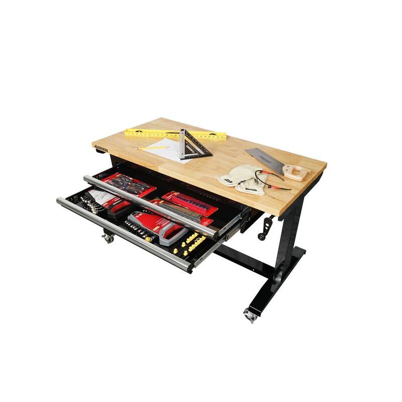 Mesa de trabajo ajustable en altura de 46 pulgadas de almacenamiento de herramientas Husky en color negro con 2 cajones - HOLT4602B12