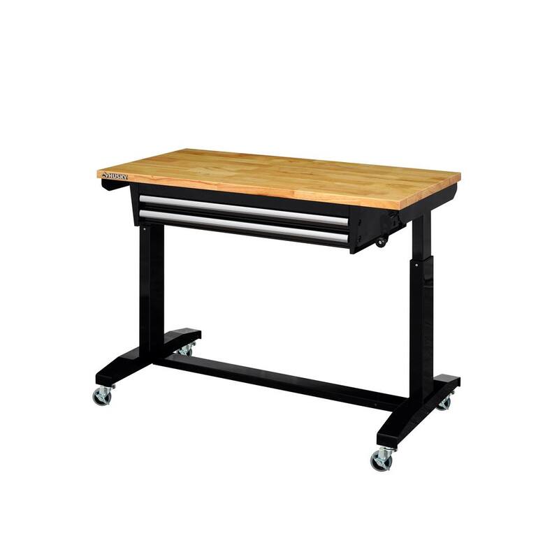Mesa de trabajo ajustable en altura de 46 pulgadas de almacenamiento de herramientas Husky en color negro con 2 cajones - HOLT4602B12