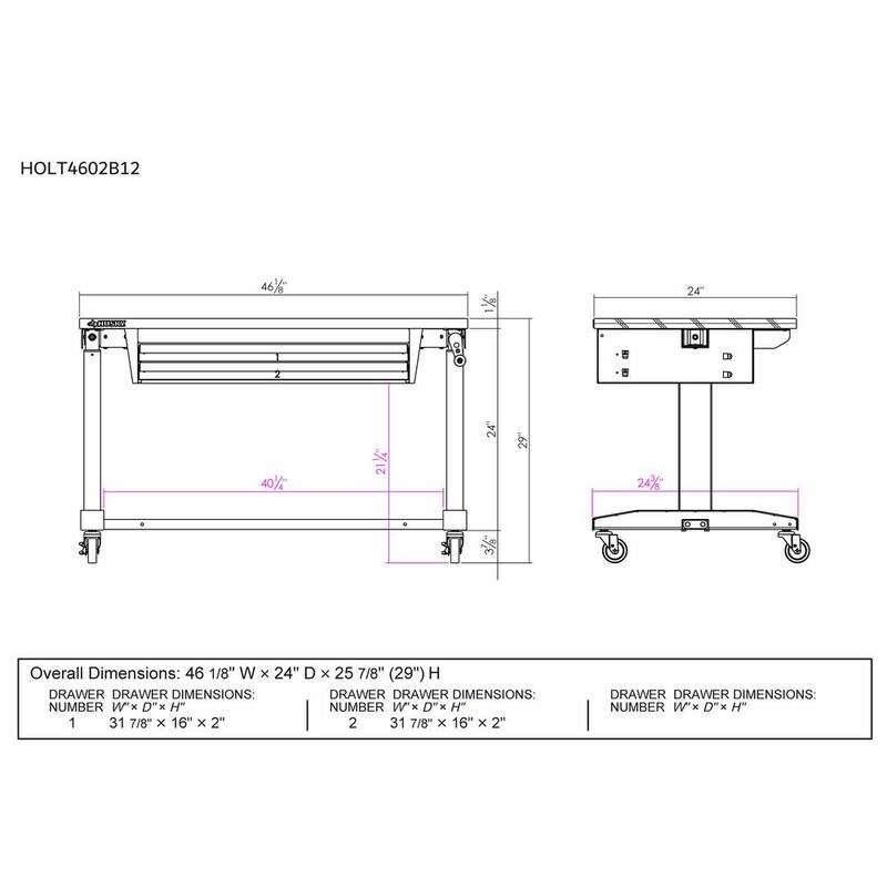 Mesa de trabajo ajustable en altura de 46 pulgadas de almacenamiento de herramientas Husky en color negro con 2 cajones - HOLT4602B12