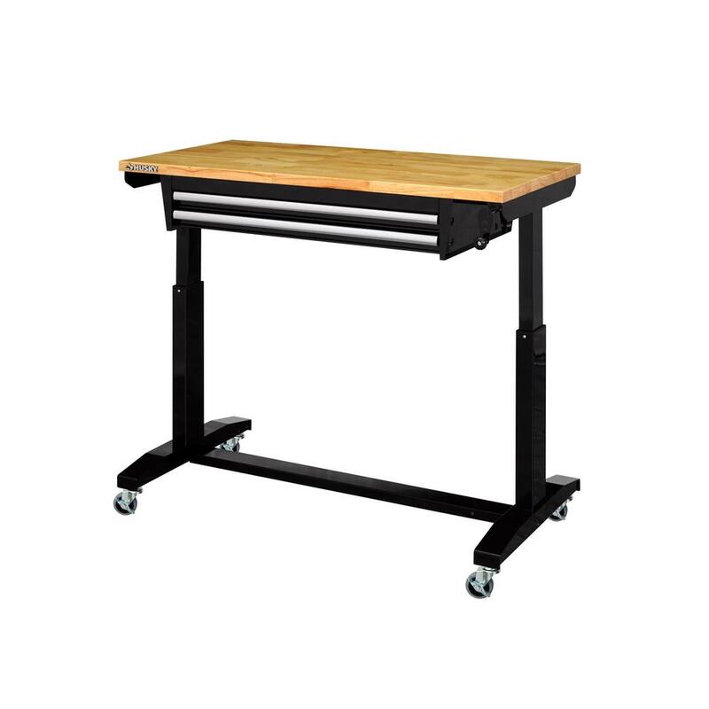 Mesa de trabajo ajustable en altura de 46 pulgadas de almacenamiento de herramientas Husky en color negro con 2 cajones - HOLT4602B12