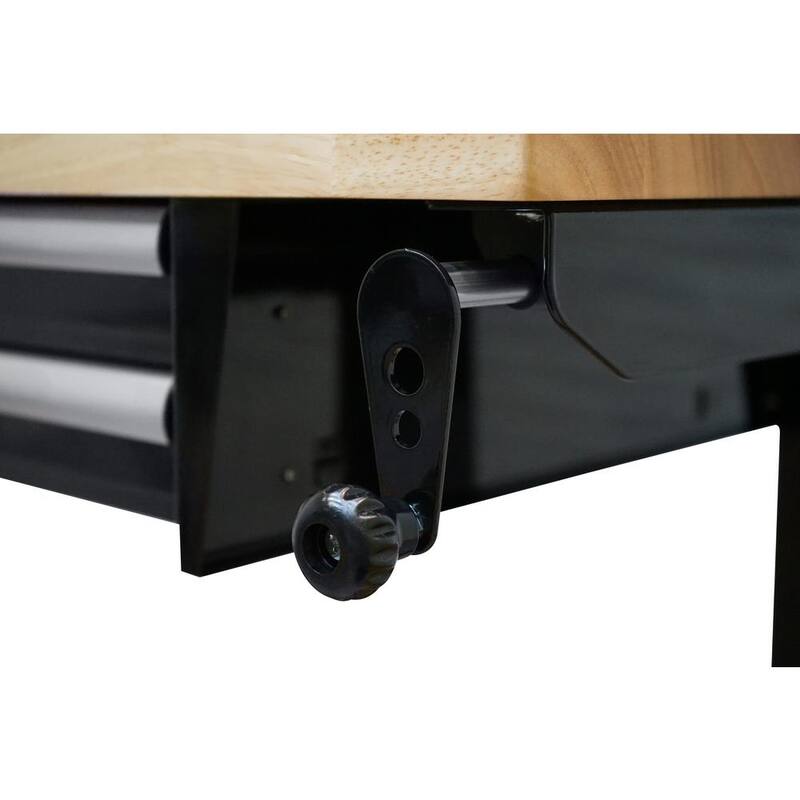 Mesa de trabajo negra Husky de 62 pulgadas de ancho por 24 pulgadas de profundidad con 2 cajones y altura ajustable, con parte superior de madera sólida - HOTL6202B12.