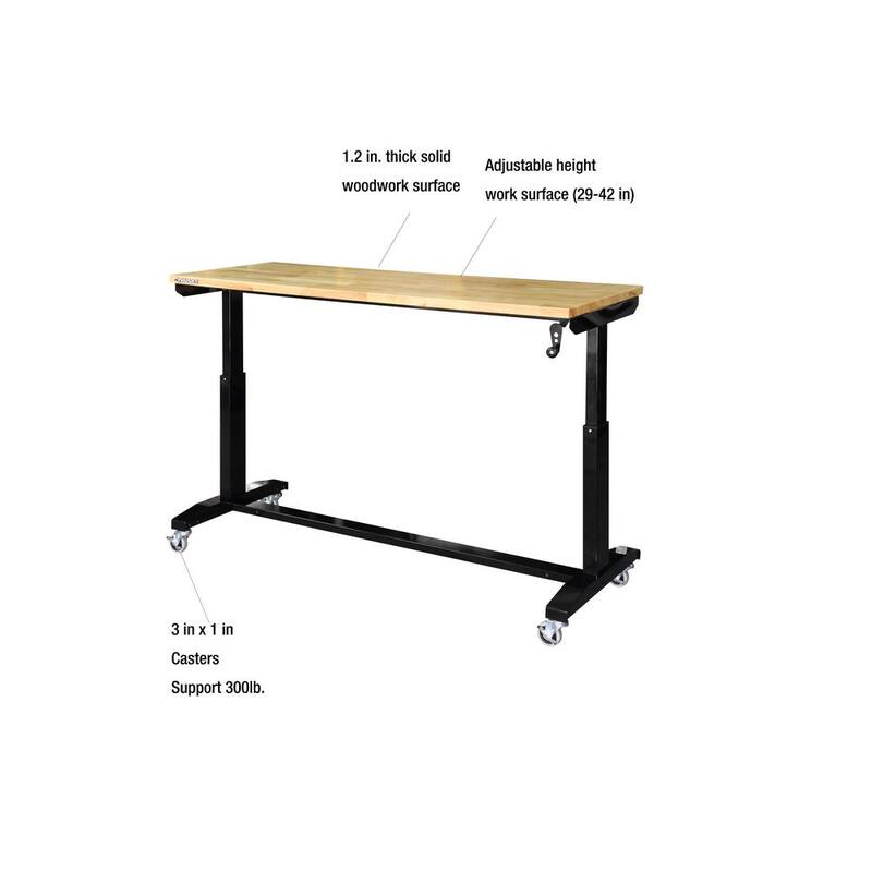 Mesa de trabajo con base de madera maciza y altura ajustable de 62 pulgadas de ancho por 24 pulgadas de profundidad en color negro - HOLT62XDB12