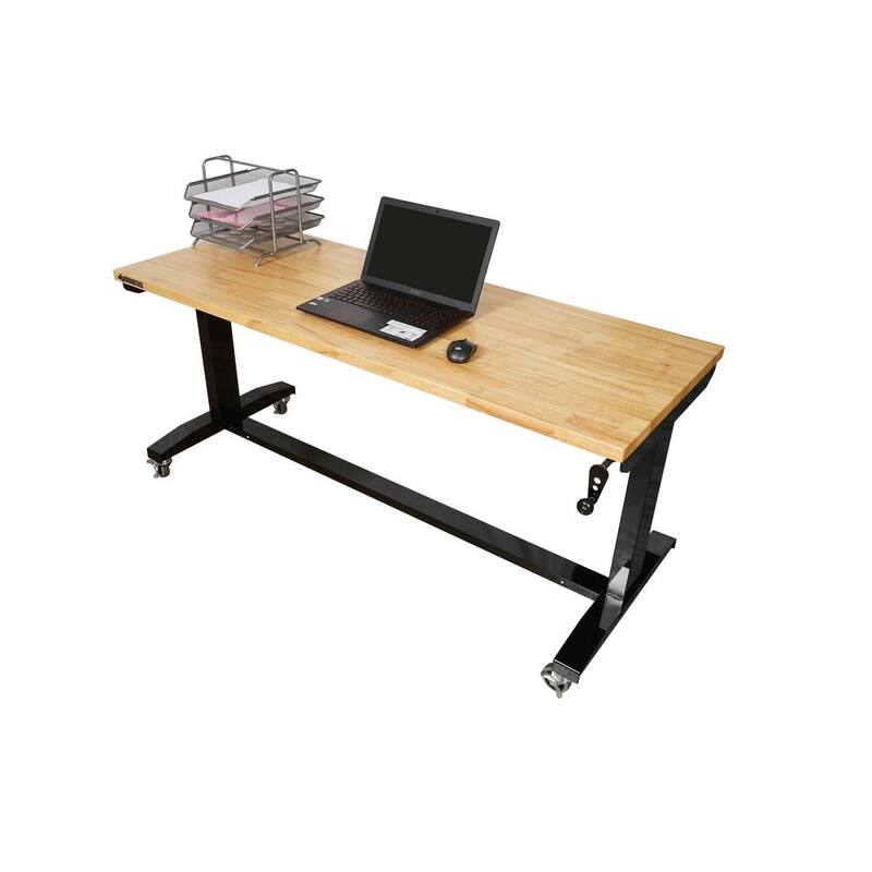 Mesa de trabajo con base de madera maciza y altura ajustable de 62 pulgadas de ancho por 24 pulgadas de profundidad en color negro - HOLT62XDB12