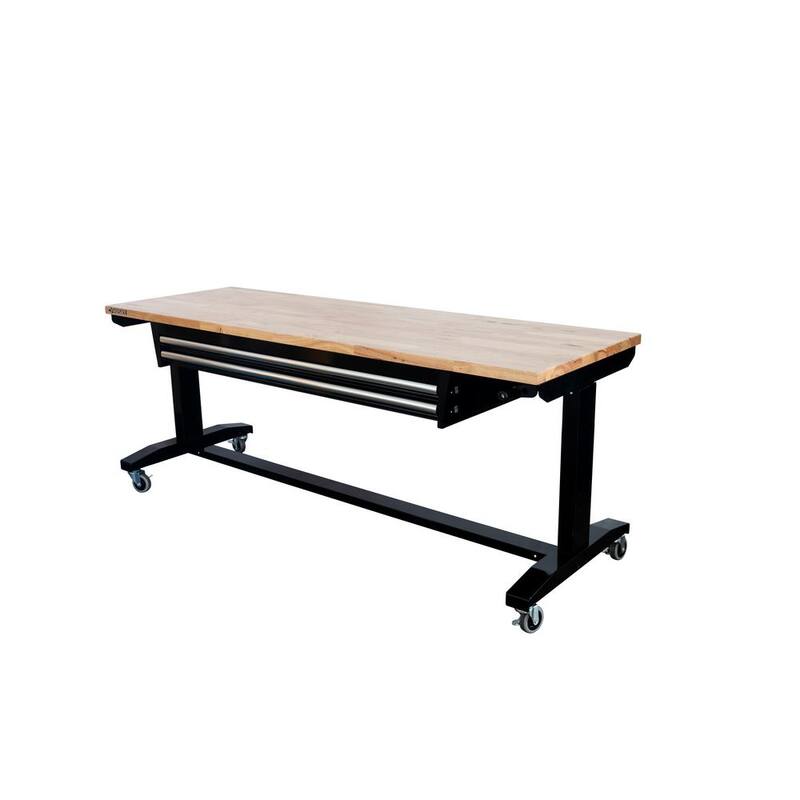 Mesa de trabajo Husky de 62 pulgadas de ancho x 24 pulgadas de profundidad con altura ajustable y tablero de madera maciza - HOTL7202B12