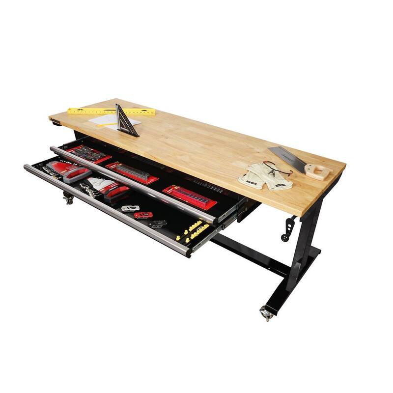 Mesa de trabajo Husky de 62 pulgadas de ancho x 24 pulgadas de profundidad con altura ajustable y tablero de madera maciza - HOTL7202B12