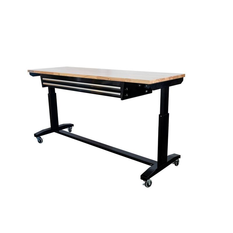 Mesa de trabajo Husky de 62 pulgadas de ancho x 24 pulgadas de profundidad con altura ajustable y tablero de madera maciza - HOTL7202B12