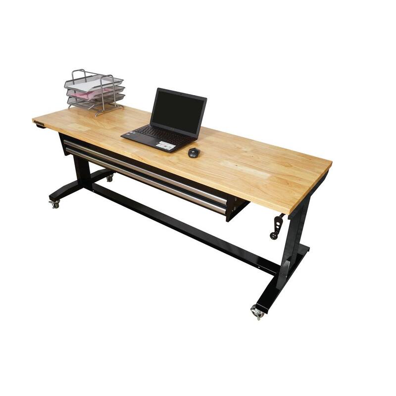 Mesa de trabajo Husky de 62 pulgadas de ancho x 24 pulgadas de profundidad con altura ajustable y tablero de madera maciza - HOTL7202B12
