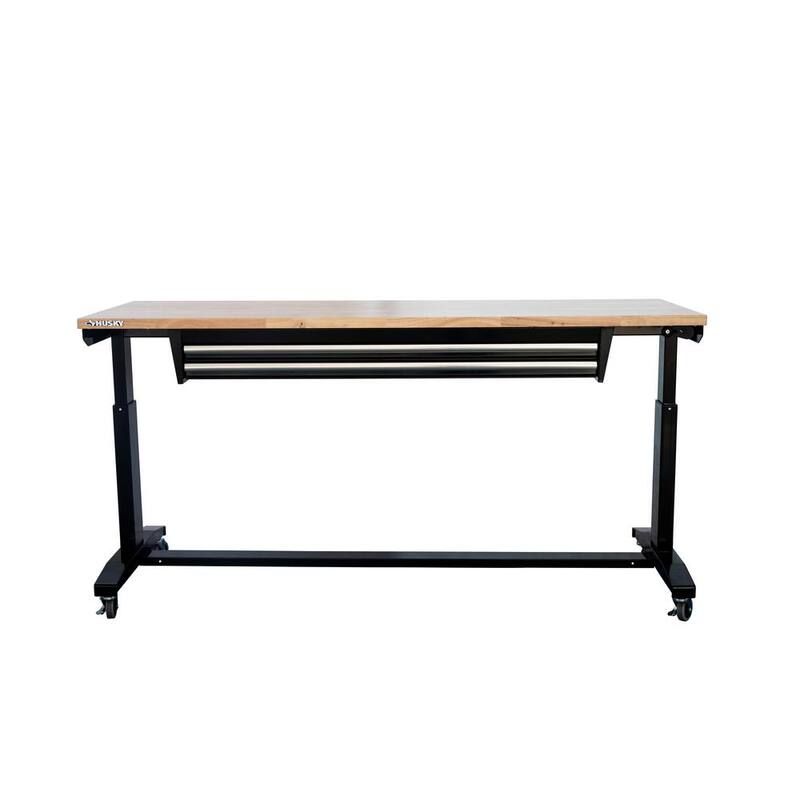 Mesa de trabajo Husky de 62 pulgadas de ancho x 24 pulgadas de profundidad con altura ajustable y tablero de madera maciza - HOTL7202B12