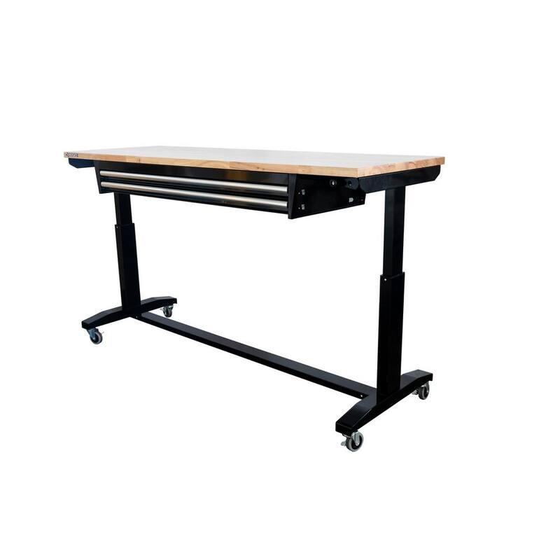 Mesa de trabajo Husky de 62 pulgadas de ancho x 24 pulgadas de profundidad con altura ajustable y tablero de madera maciza - HOTL7202B12