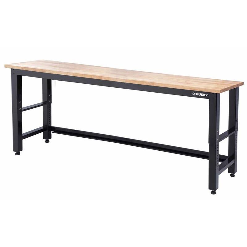 Mesa de trabajo Husky de 8 pies con altura ajustable y superficie de madera sólida en negro para sistema de almacenamiento de garaje de acero listo para ensamblar - G9600-US1