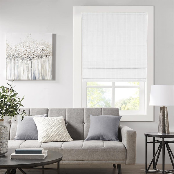 Madison Park White Basketweave Room Darkening Cordless Roman Shade Panel - MP40-7224