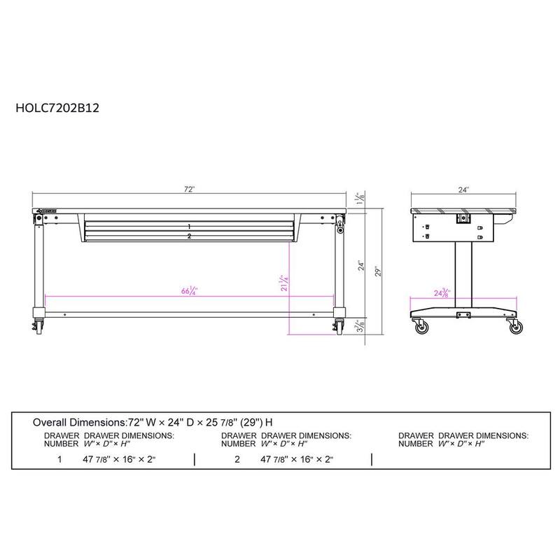 Mesa de trabajo blanca Husky de 72 pulgadas de ancho por 24 pulgadas de largo con altura ajustable de 2 cajones y parte superior de madera sólida - HOLT7202BJ2