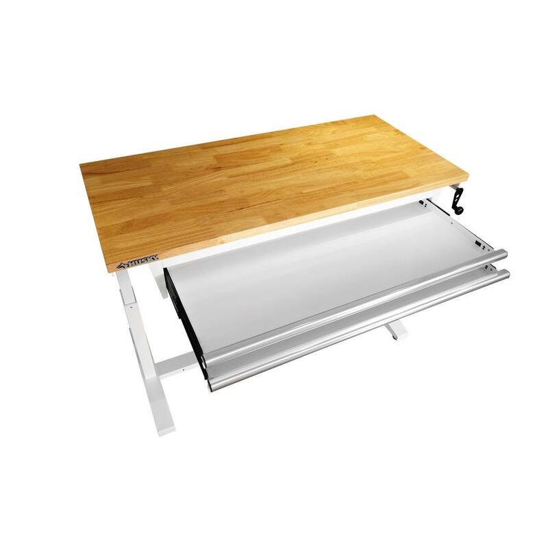 Mesa de trabajo blanca Husky de 72 pulgadas de ancho por 24 pulgadas de largo con altura ajustable de 2 cajones y parte superior de madera sólida - HOLT7202BJ2