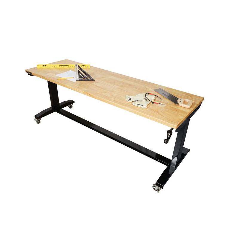 Mesa de trabajo negra Husky de 72 pulgadas de ancho por 24 pulgadas de profundidad con altura ajustable y superficie de madera sólida - HOLT72XDB11