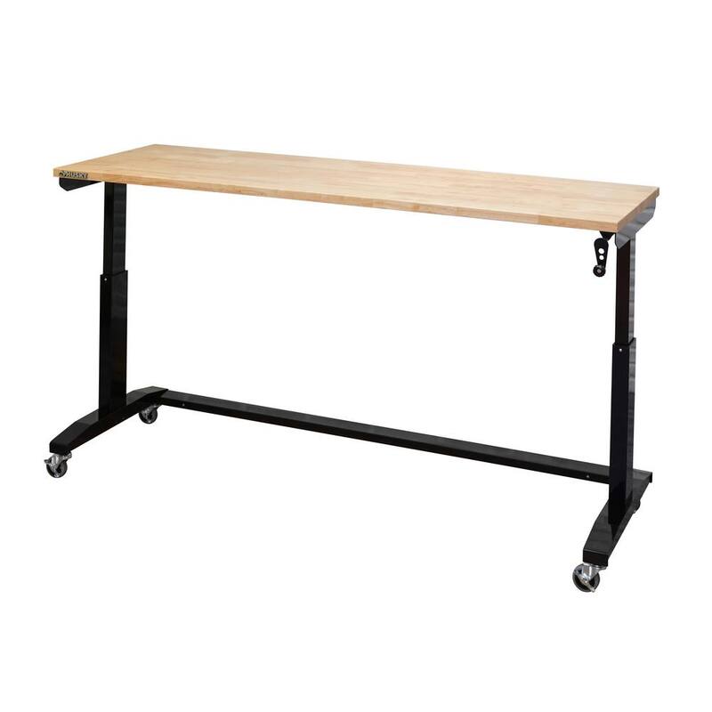 Mesa de trabajo negra Husky de 72 pulgadas de ancho por 24 pulgadas de profundidad con altura ajustable y superficie de madera sólida - HOLT72XDB11