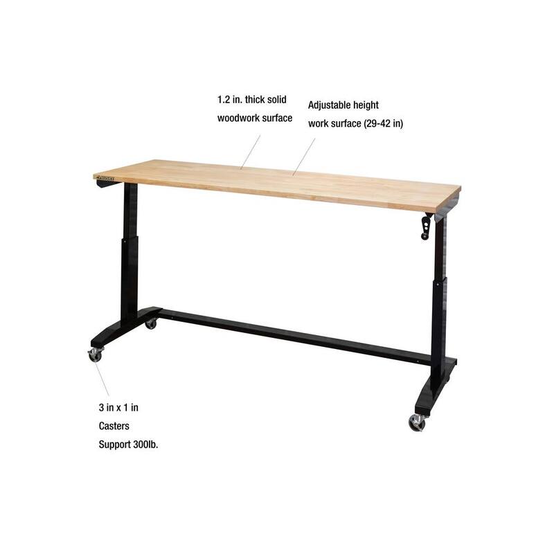 Mesa de trabajo negra Husky de 72 pulgadas de ancho por 24 pulgadas de profundidad con altura ajustable y superficie de madera sólida - HOLT72XDB11