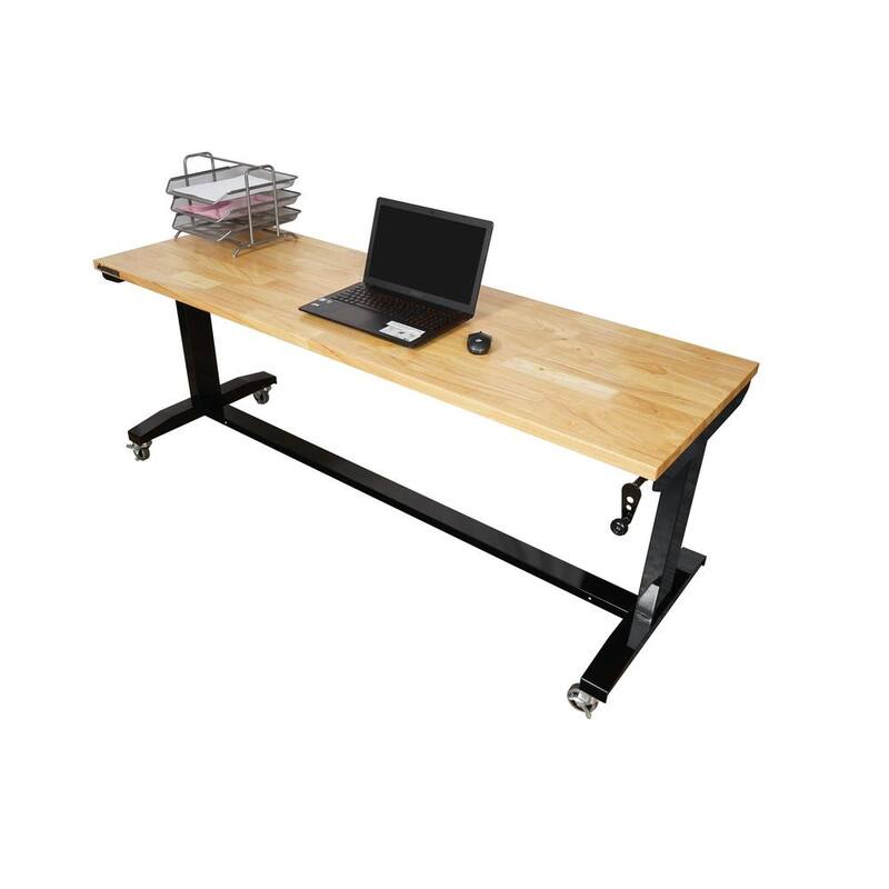 Mesa de trabajo negra Husky de 72 pulgadas de ancho por 24 pulgadas de profundidad con altura ajustable y superficie de madera sólida - HOLT72XDB11