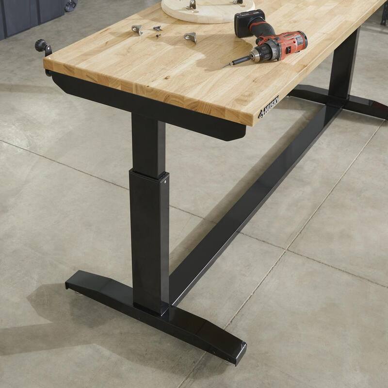 Mesa de trabajo negra Husky de 72 pulgadas de ancho por 24 pulgadas de profundidad con altura ajustable y superficie de madera sólida - HOLT72XDB11