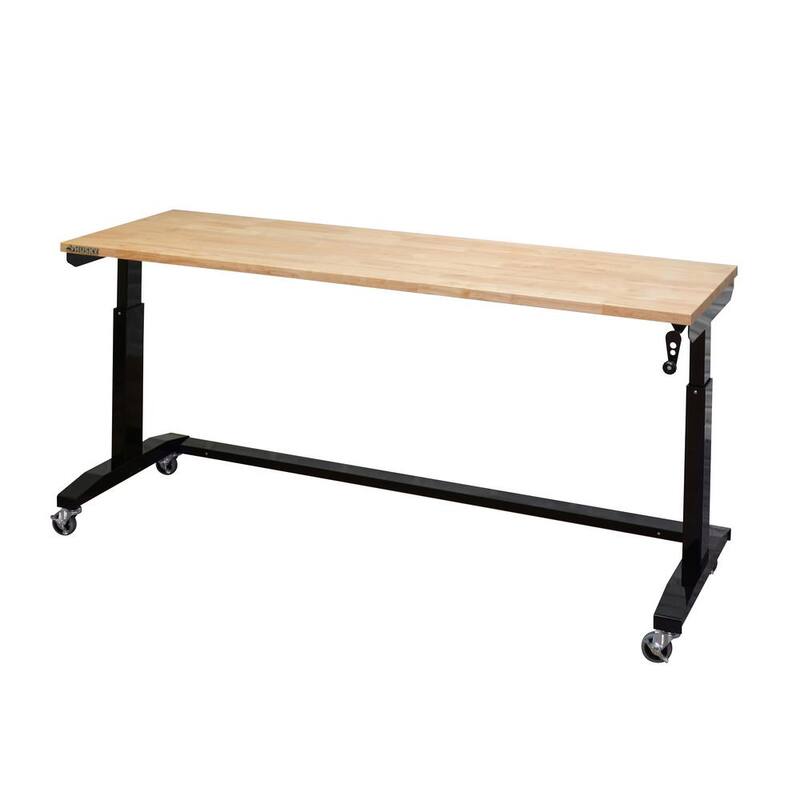 Mesa de trabajo negra Husky de 72 pulgadas de ancho por 24 pulgadas de profundidad con altura ajustable y superficie de madera sólida - HOLT72XDB11