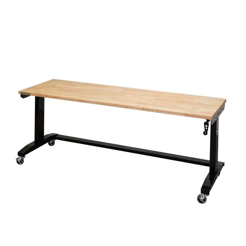 Mesa de trabajo negra Husky de 72 pulgadas de ancho por 24 pulgadas de profundidad con altura ajustable y superficie de madera sólida - HOLT72XDB11