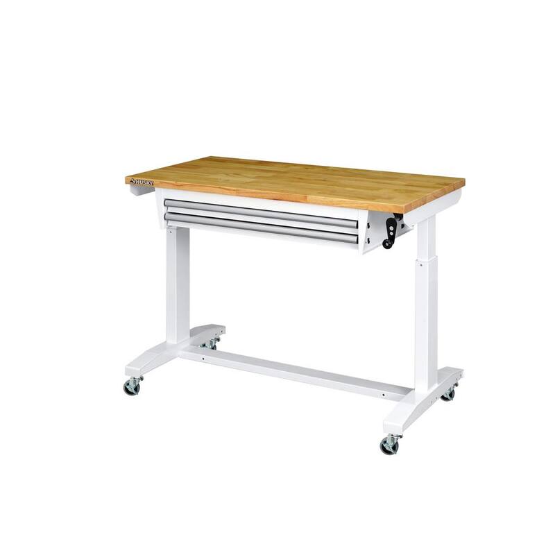 Mesa de trabajo ajustable en altura de 46 pulgadas de ancho en color blanco con 2 cajones de almacenamiento - HOLT4602BJ2 de Husky