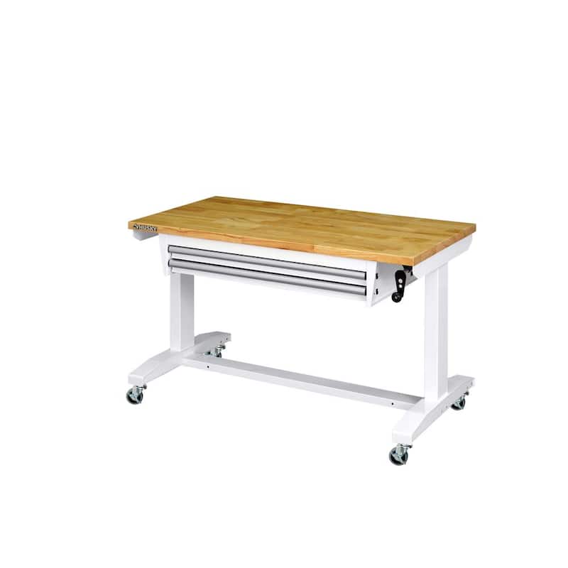 Mesa de trabajo ajustable en altura de 46 pulgadas de ancho en color blanco con 2 cajones de almacenamiento - HOLT4602BJ2 de Husky