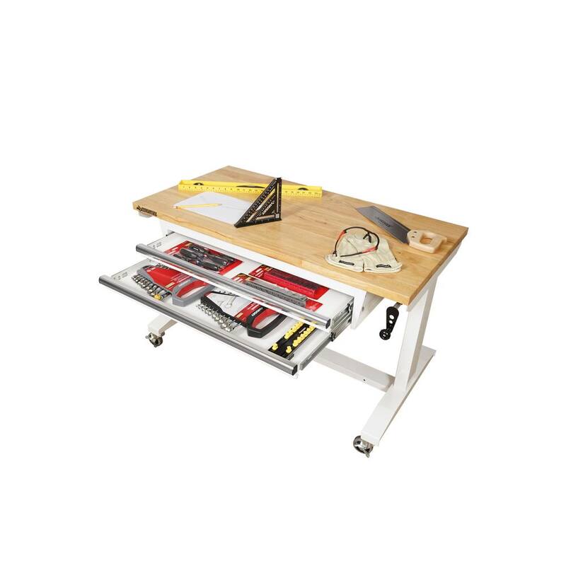 Mesa de trabajo ajustable en altura de 46 pulgadas de ancho en color blanco con 2 cajones de almacenamiento - HOLT4602BJ2 de Husky