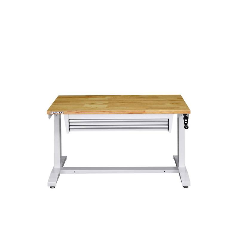 Mesa de trabajo ajustable en altura de 46 pulgadas de ancho en color blanco con 2 cajones de almacenamiento - HOLT4602BJ2 de Husky
