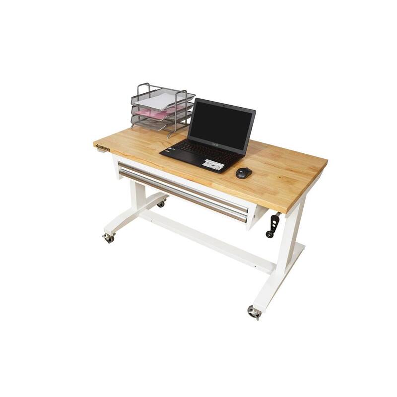 Mesa de trabajo ajustable en altura de 46 pulgadas de ancho en color blanco con 2 cajones de almacenamiento - HOLT4602BJ2 de Husky