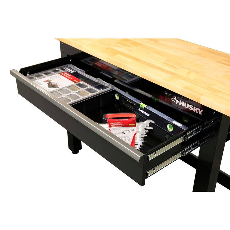 Banco de trabajo Husky de 4 pies con cubierta de madera maciza en negro con tablero perforado y 1 cajón - G4801S-US