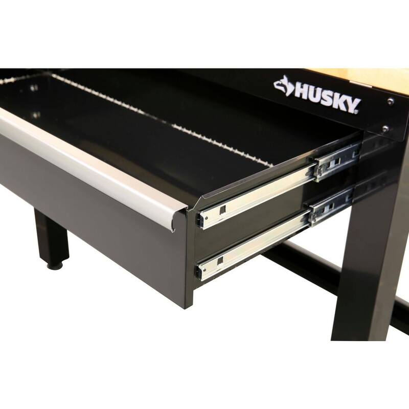 Banco de trabajo Husky de 4 pies con cubierta de madera maciza en negro con tablero perforado y 1 cajón - G4801S-US