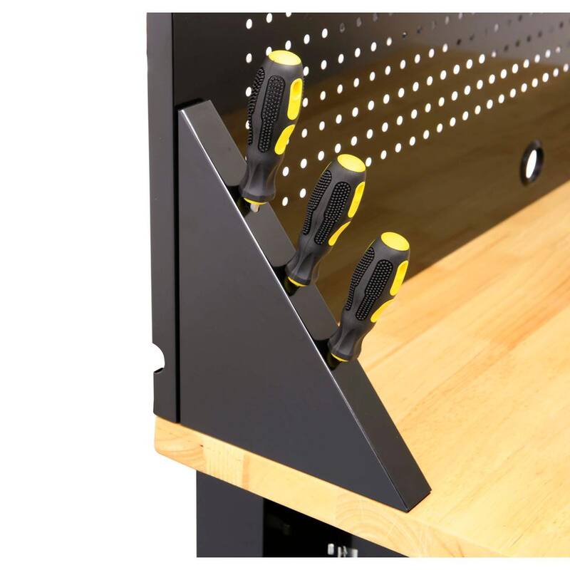 Banco de trabajo Husky de 4 pies con cubierta de madera maciza en negro con tablero perforado y 1 cajón - G4801S-US
