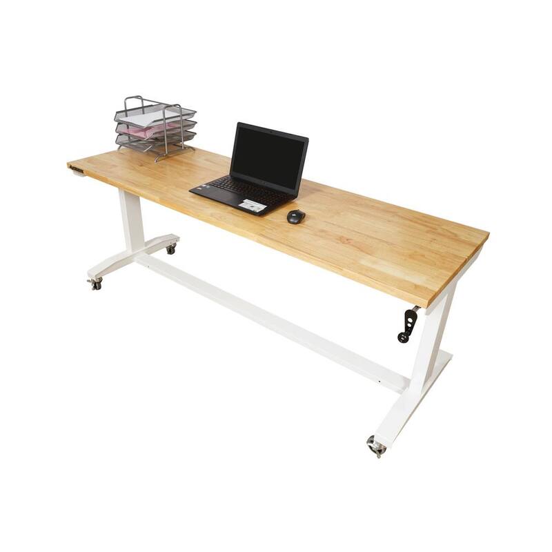 Mesa de trabajo blanca Husky de altura ajustable de 72 pulgadas de ancho x 24 pulgadas de profundidad con parte superior de madera sólida - HOLT72XDBJ2