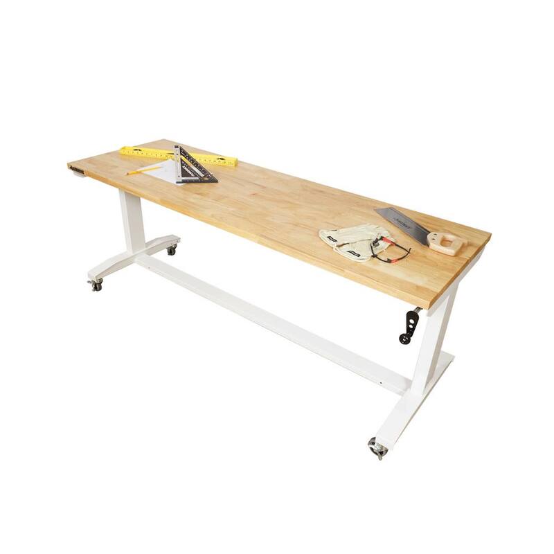 Mesa de trabajo blanca Husky de altura ajustable de 72 pulgadas de ancho x 24 pulgadas de profundidad con parte superior de madera sólida - HOLT72XDBJ2